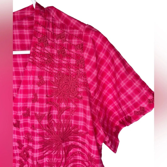 Johnny Was Devere Breezy Dress In Pink Plaid Embroidered Size Medium - Picture 7 of 11